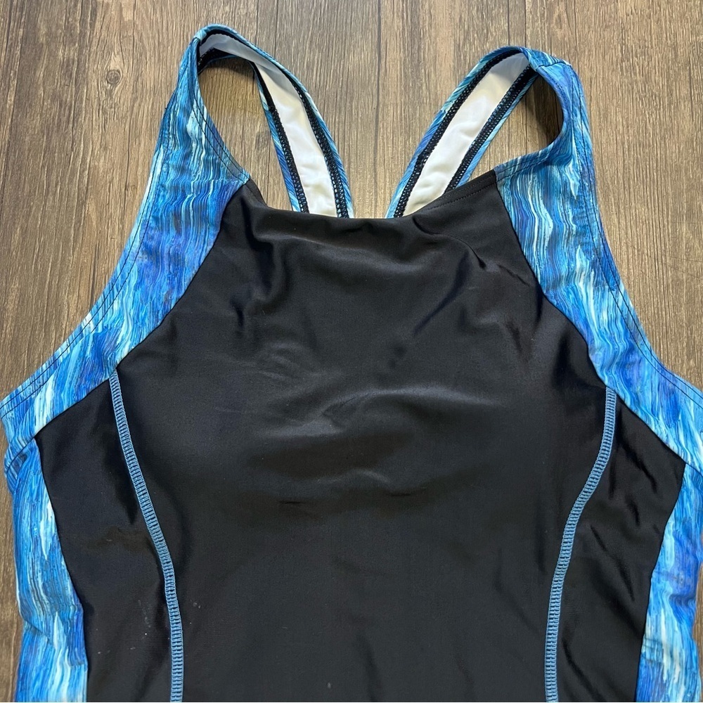 Women's Halter Print One Piece Swimsuit Unitard Athletic Swimwear Racer Back L - Picture 7 of 10